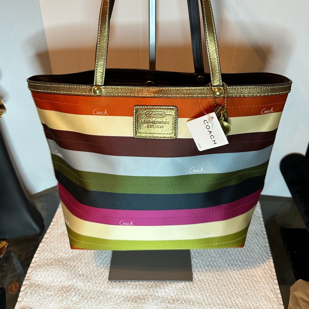 INC 2007 Large Coach legacy tote green orange , blue stripes